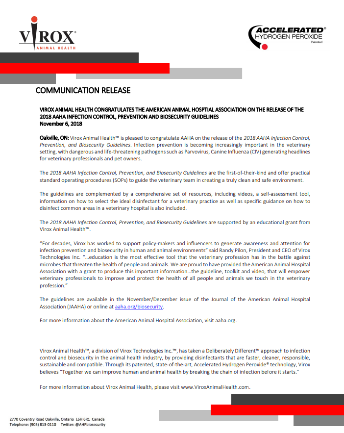 AAHA Infection Control, Prevention, and Biosecurity Guidelines.